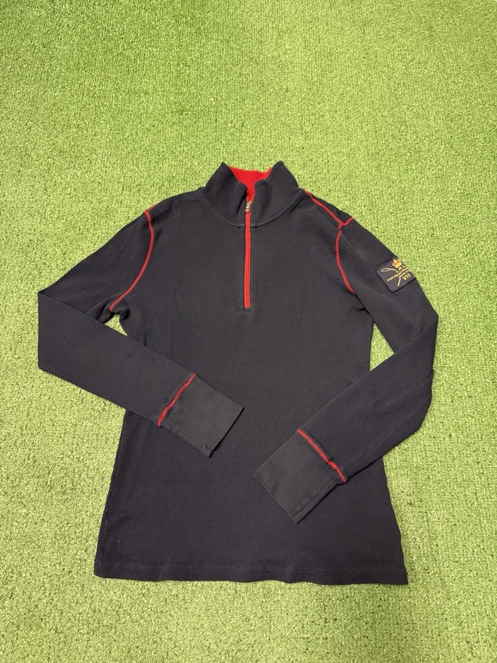 Camisa Ecuestre Lauren Ralph Lauren Mujer Mediana Azul 1/4 Cremallera Bordada De Colección Foto 4 de 4