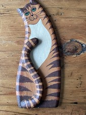 Wooden Cat Hand Painted Folk Art Figurine 9.5  By 4  