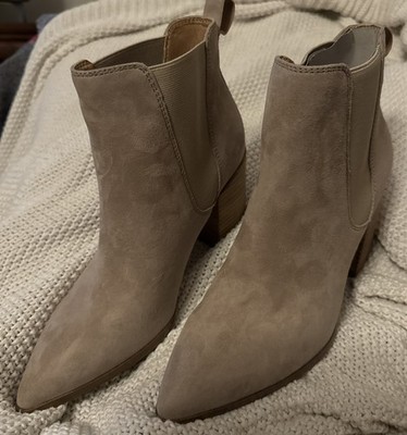 Steve Madden Womens Suede Bootie Pull On Knoxi Size 9.5 Taupe Block Heel NWOT