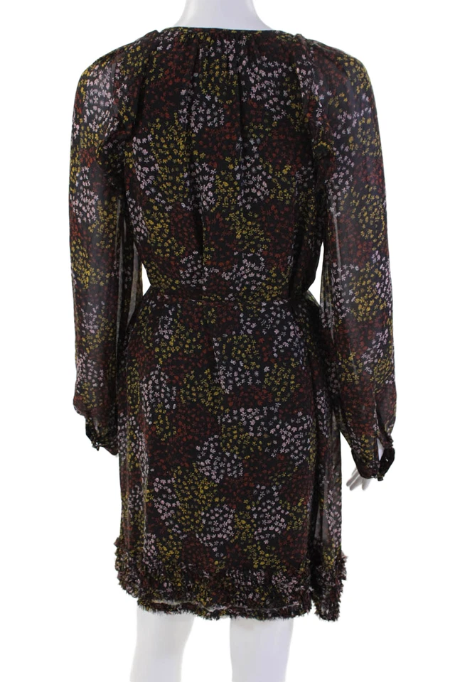 Vestido Blusa Joie Mujer Seda Estampado Floral Manga Bishop Negro Talla M Foto 3 de 4