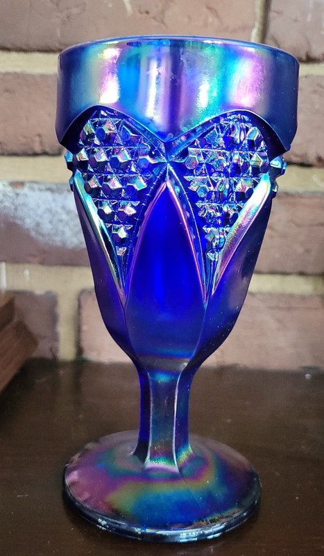 70's Imperial Glass Kite & panel Aurora Jewels Cobalt Iridescent Goblet