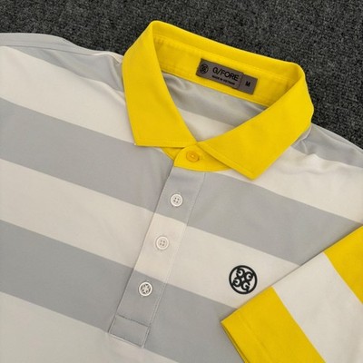 G/FORE Mens Striped Golf Polo Shirt Grey White Yellow Size Medium Performance