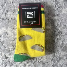 Bundlez Socks Yellow Taco Print Novelty Crew Socks Adult Size Food Theme NWT