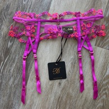 Honey Birdette Tallulah Suspender Midi - Magenta hot pink Garter Belt S NWT