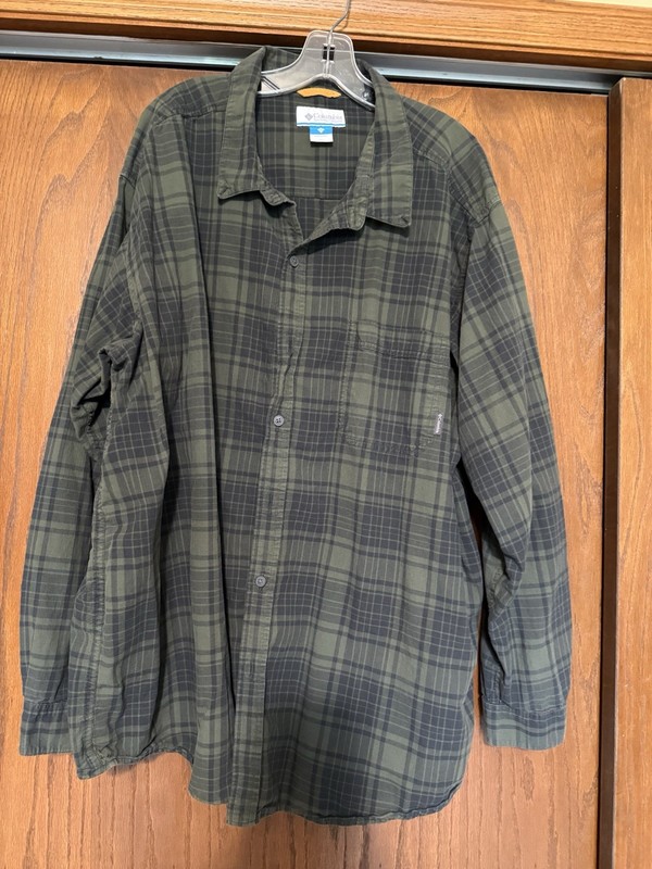 Columbia Shirt Mens 4X Green Black Plaid Long Sleeve Button Front Casual