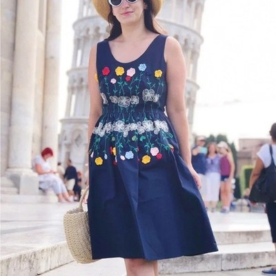 Vivetta Navy Tea Dress Floral Crochet Embroidery A-Line S SZ 8 US MSRP $1105