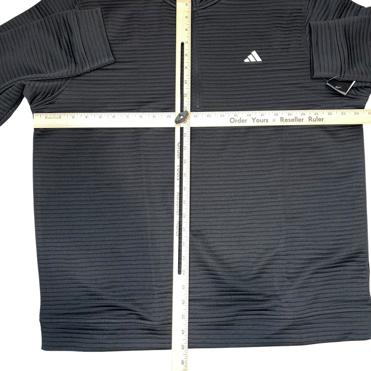 Adidas Men's Ribbed 1/4 Zip Pullover Long Sleeve Black White Logo