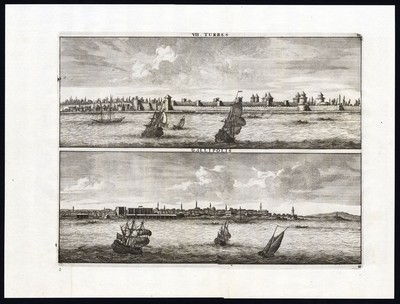 Antique Print-TURRES-GALLIPOLIS-DARDANELLES-TURKEY-SHIP-Le Brun- de Bruyn-1700