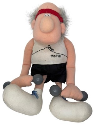 Vintage 80s Hallmark Somebuddies FITNESS FAN 10''Plush Doll Over the Hill Old Guy