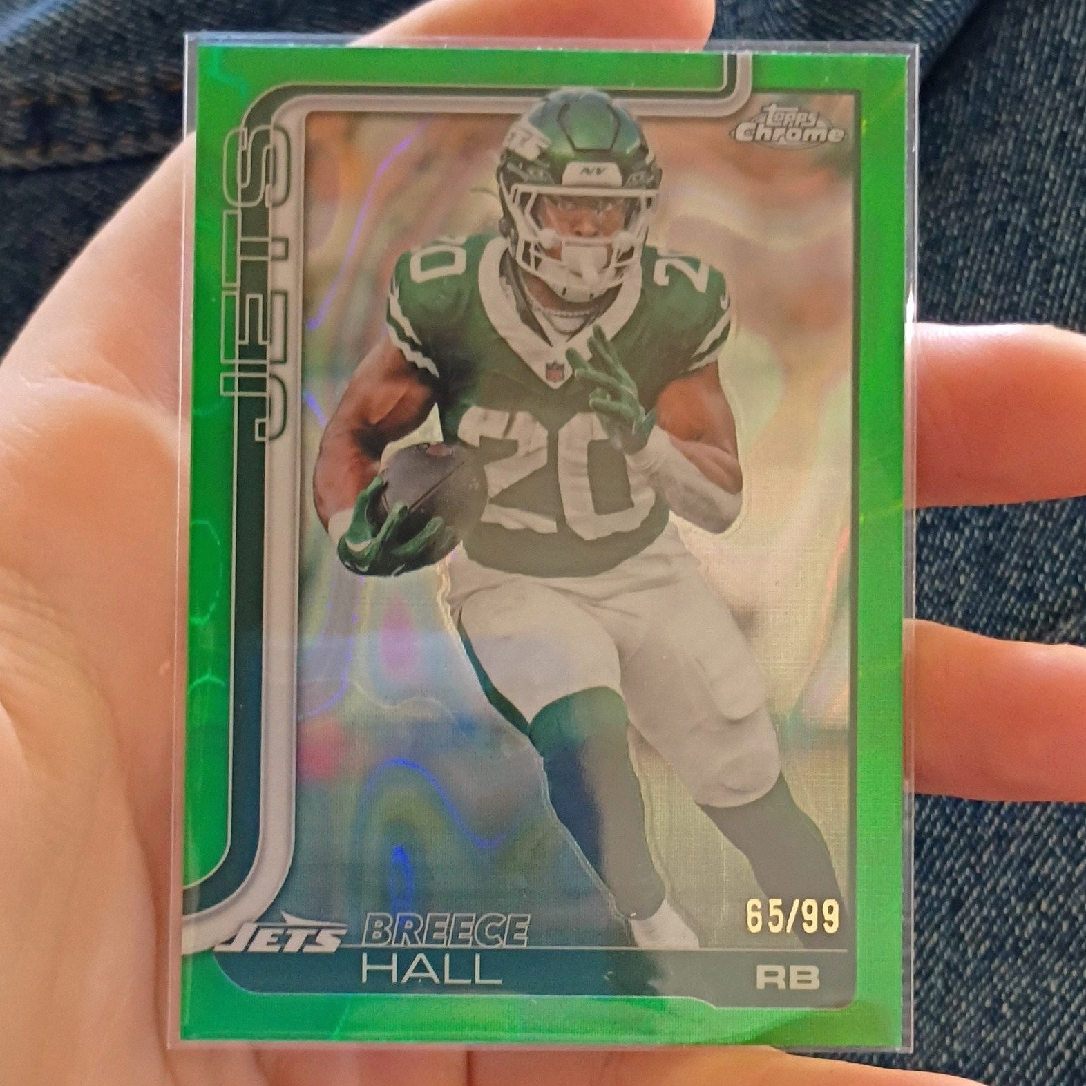 Topps 2024 Topps Chrome Breece Hall Green Parallel /99 #238 New York Jets