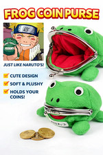Naruto Gama-chan Frog Wallet Cosplay Coin Purse Plush Toad Green Money Bag Prop