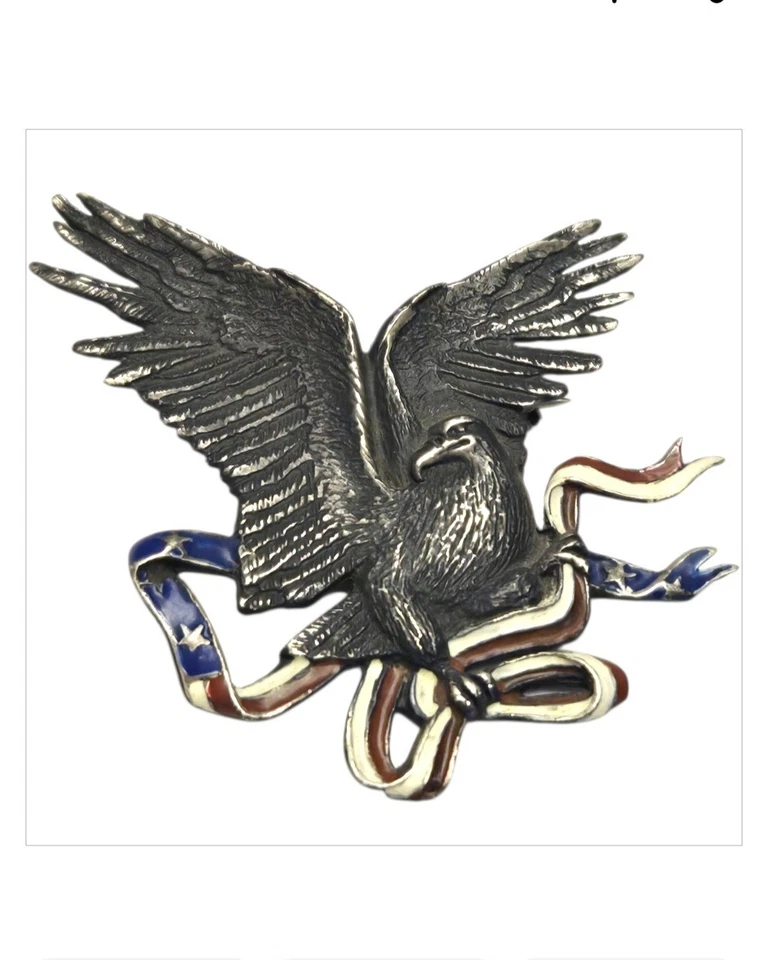 Broche raro prata esterlina bandeira esmaltada americana águia - Imagem 4 de 4