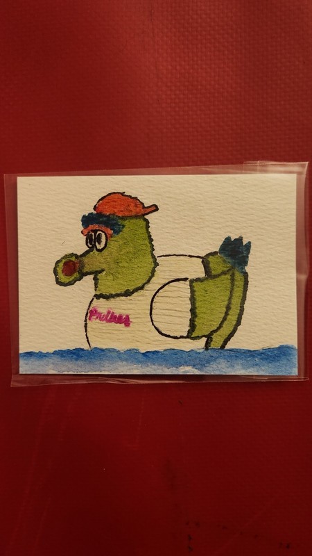 ACEO Original Watercolor Painting Phillie Phanatic Rubber Duck by REMO