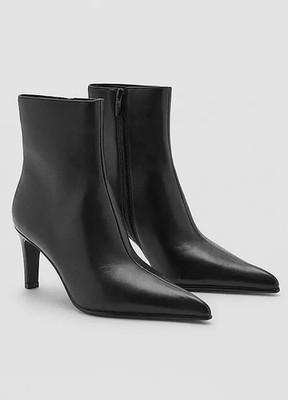 MNG Mango Women`s LLUVIA Black Leather Stiletto Heel Ankle Boots size 37 US 6.5M