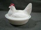 Vintage Medium Westmoreland 5.5” Milk Glass Hen On Nest  Painted Comb Split Tail