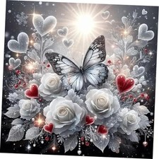 Butterfly Diamond Art Kits for Adults-Flowers, 5D Butterfly white flowers