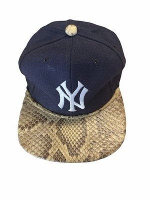 Vintage New York Yankees Hat Cap White Blue Snakeskin Brim Starter 100% Wool