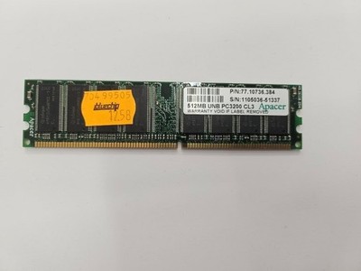 Apacer 512MB RAM , UNB  PC3200 CL3 184 pin, Memory for Desktop PC, 77.G0736.44G