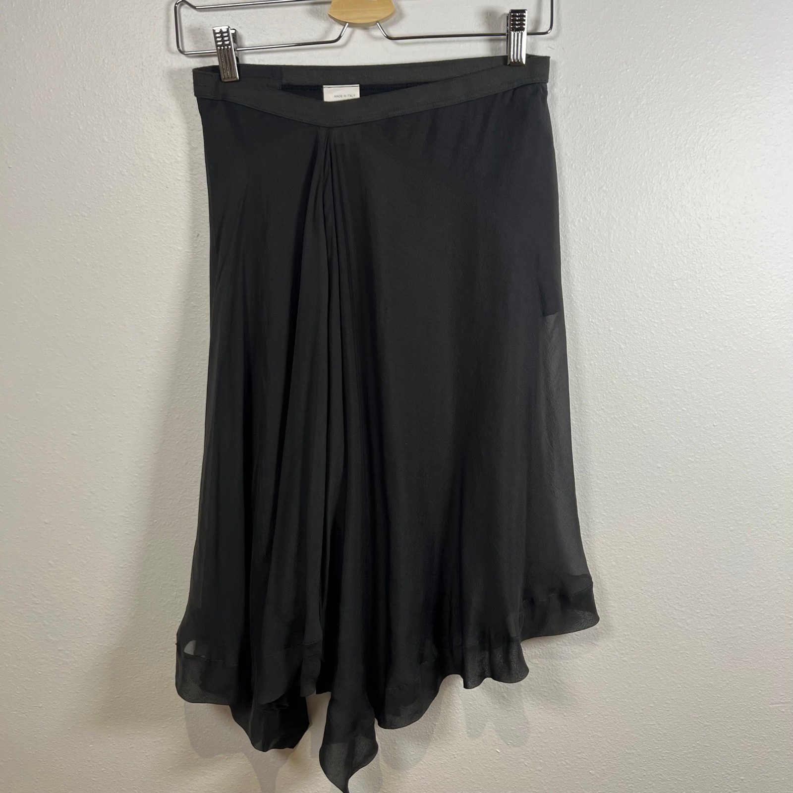 Rick Owens DARKSHA Skirt Silk Blend Size 42 Asymmetrical Hem Black Knee-Length