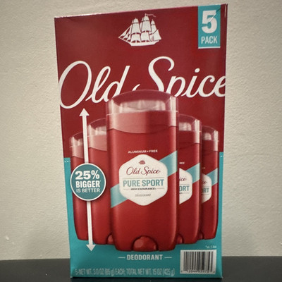 Old Spice Pure Sport Aluminum-Free Deodorant Stick, 5-Pack 3 oz Each