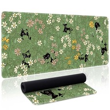 Cute Cat Mouse Pad Large Green Desk Mat 31.5" x 31.5", Plant