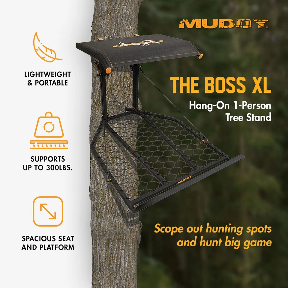 Muddy The Boss XL Hang On 1 Person Deer Hunting Tree Stand, Extra Wide Platform - Image 3 of 4