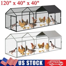 Large Metal Chicken Coop Walk-in Hen House Poultry Cage Chicken Run with Cover