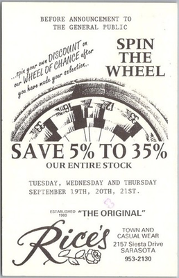 #ad SARASOTA Florida Advertising Postcard RICE#x27;S TOWN amp; CASUAL WEAR Clothing Store $6.31