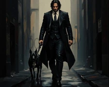 John Wick Keanu Reeves AI Generated Fan Art Walking Dog In The Rain 8X10 Print