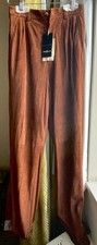 NWT Ralph Lauren 100 soft Suede Leather Straight Leg Rich Brown Pants size 8