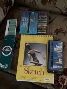 art lot oil pastels sketchbook chalk pastels