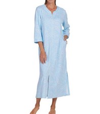 Miss Elaine Robe House Coat Womens XL Blue Paisley Zip Up 3/4 Sleeve Pockets