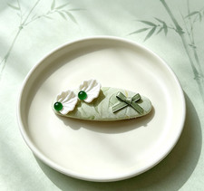Light Green Floral Fabric Hair Barrette Chinese Style Hair Clip