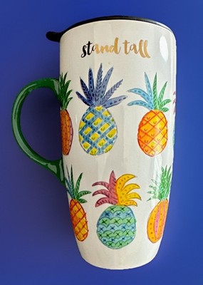 Belle Maison  Stand Tall  ceramic handled and lidded coffee/travel mug Pineapple