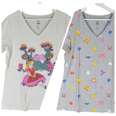 Disney Amazon Essentials Alice in Wonderland 2PK V-Neck T-Shirt Cream Size L