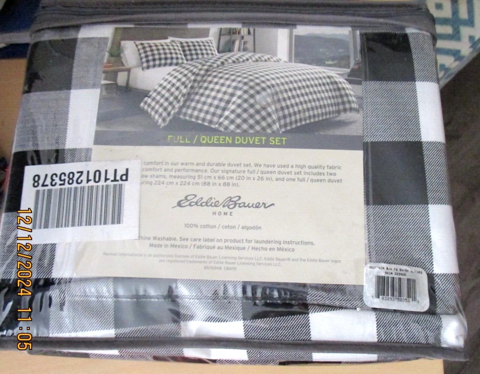 NUEVO Juego de Edredón Eddie Bauer Home Full Queen MOUNTAIN Cuadros Negro Blanco 100% ALGODÓN Foto 2 de 3