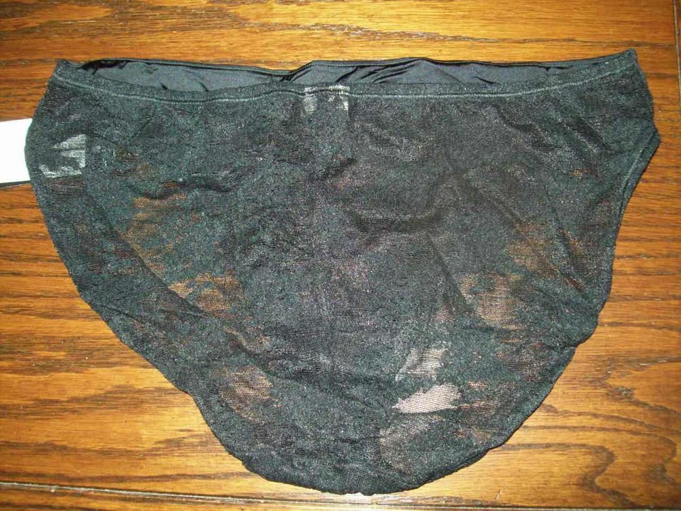 NWT FELINA BIKINI PANTIES FLORAL LACE W SATIN TRIM 630695 BLACK L - Image 2 of 2