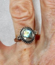 Abalone Shell Oval Ring with Roping Border 925 Sterling Silver Size 8