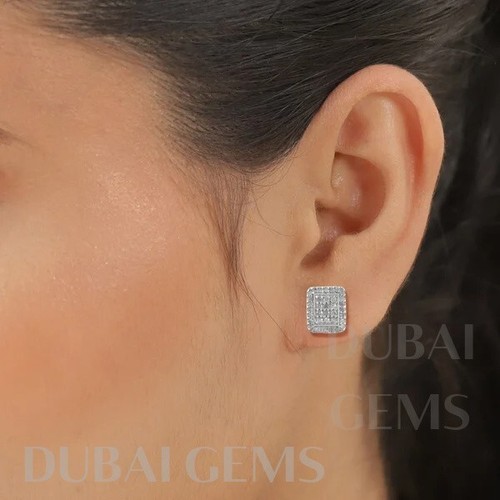 Natural Diamond Cluster Stud Earrings in 14K White Gold Overlay Sterling Silver - Picture 9 of 11