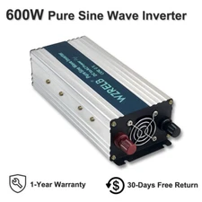 600W Pure Sine Wave Inverter 12V to 110V 120V Power Converter Truck Camp Solar