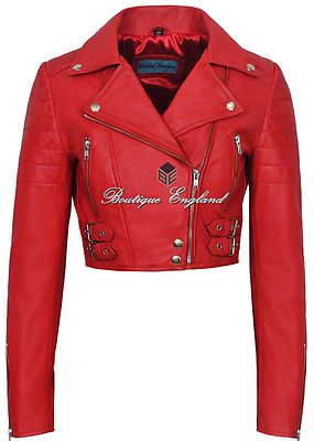 Damen Biker Kurz Body Lederjacke ROT Biker Style 100% ECHTLEDER 5625