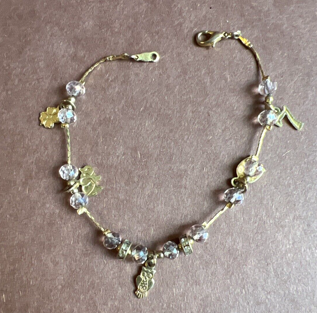 アクセサリー 18K 5.9 grams 18cm with charms CH 18K LES Dainty Gold Tone Crystal Lucky Charm Bracelet 7
