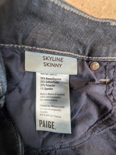Paige Women's Dark Wash Size 32 Skyline Skinny Stretch Jeans 34" by 29" - Picture 4 of 16