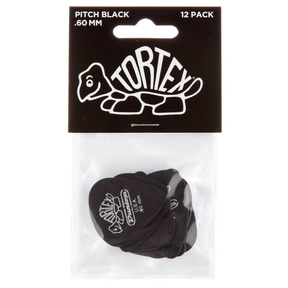 Dunlop 488P.60 Tortex Pitch Black Standard Guitar Picks, .60mm, 12-Pack