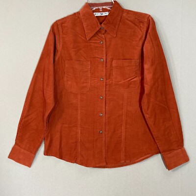 Womens 90s Y2K Corduroy Shirt Long Sleeve Rust Burnt Orange Size Small  Button Up | eBay