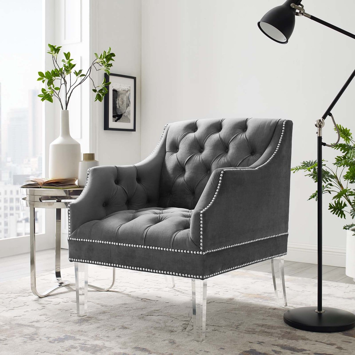 Modway Proverbial Tufted Button Accent Performance Velvet Armchair