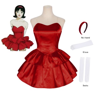 Perfect Blue Mima Cosplay Costume Red Strapless Dress Headband Full Set