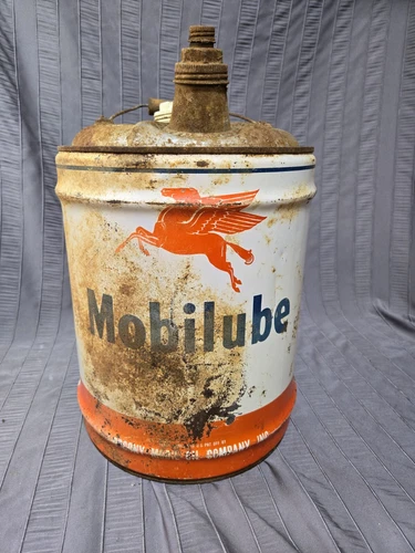 Vintage Mobilube Pegasus Flying Horse 5 Gallon Oil Can With Wood Handle