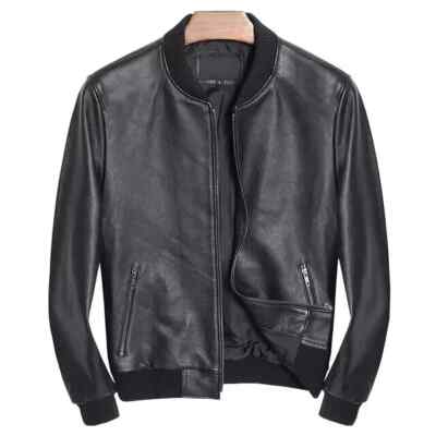 Men's Real Leather Cafe Racer Jacket Bomber Biker Slim Fit Casual Winter Coat