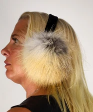 New Golden Island Fox Fur Ear Muffs Velvet Band Efurs4less